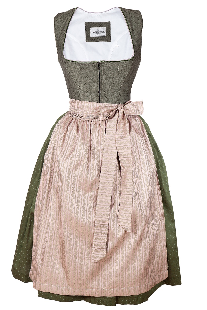 Dirndl von Gamsbock in Oliv/Rosa